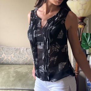Banana Republic Sheer Sleeveless Tunic Blouse Parisian Print XS
